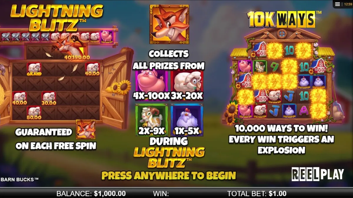Tampilan visual slot Big Barn Bucks dengan tema peternakan dan hewan-hewan lucu.
