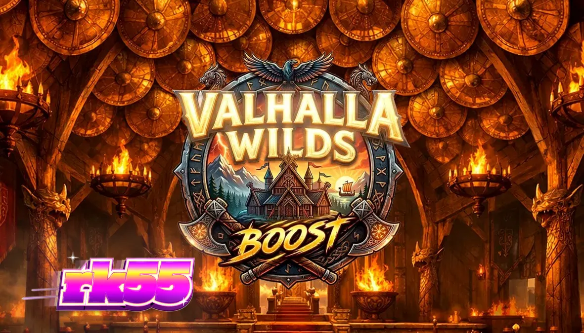 Tampilan visual slot Valhalla Wilds Boost dengan tema Viking yang epik